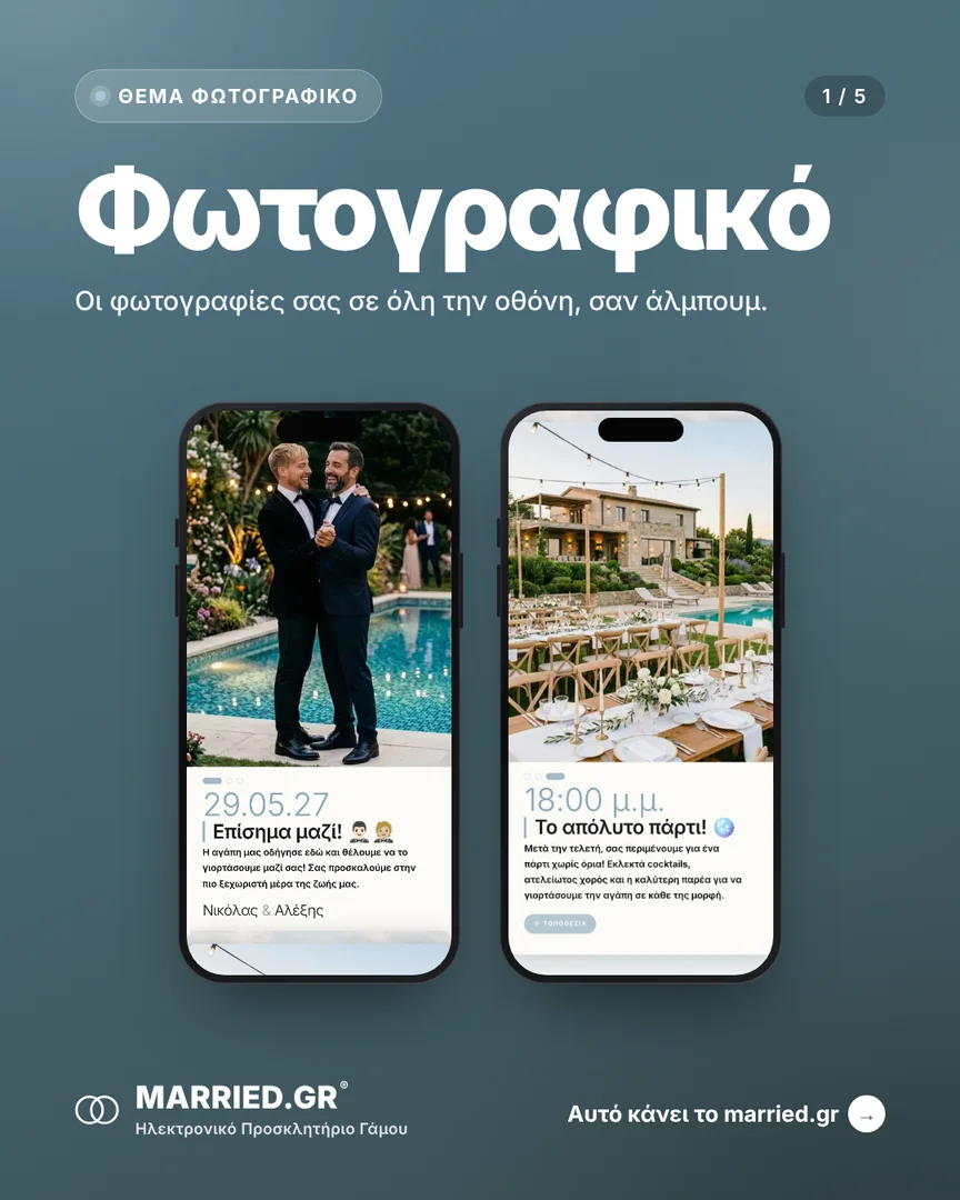 Το θέμα Φωτογραφικό σε δύο κινητά, με τα ονόματα, την ημέρα και τις στιγμές του γάμου